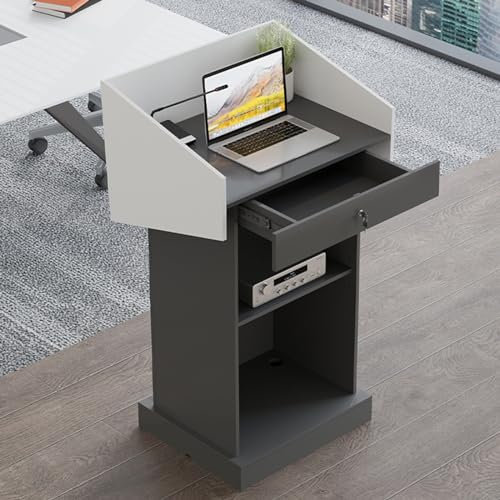 Podiumstativ I Trä, Talarpodium Med Förvaringshylla, Värdinnestativ För Restaurang, Föreläsningspodium, För Restauranger, Kyrkor, Seminarier Och Skolor(Color:Grigio)