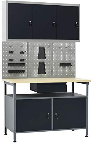 LAPOOH Arbetsbänk med 3 verktygsväggar och 1 väggskåp, arbetsbord, svetsbord, maskinställ, maskinbord