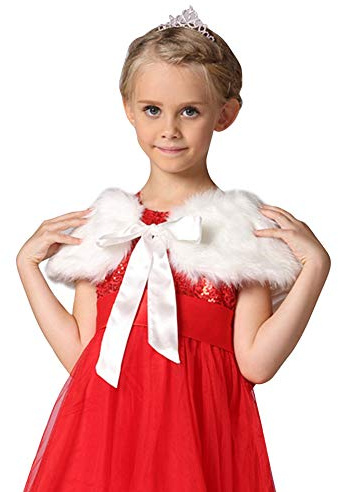 haozaikeji Châle de Mariage Manteau de Fille Enfant Châle Étole En Fausse Fourrure Elégant Cardigan Bolero Fille Mariage Princesse Cape Châle Sur Robe de Soirée Ceremonie Bapteme Veste Top