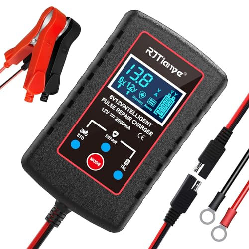 2 Ampere Auto-Batterie-Ladegerät,6V 12V Intelligentes Erhaltungsladegerät,Blei-Säure-Batterie-Erhaltungsladegerät für Rasenmäher,Motorräder,Autos,Boote (EU-Stecker)