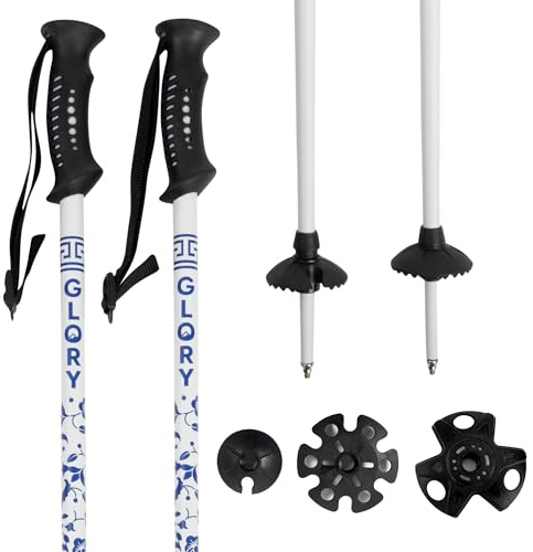 Glory Ski Poles for Adults - Ultra Durable Downhill 6 Series Aluminum Shaft Ski Poles for Men and Women - Snow Skiing Gear for All Mountain, Free Style Skiing (Porcelain, 115 CM)