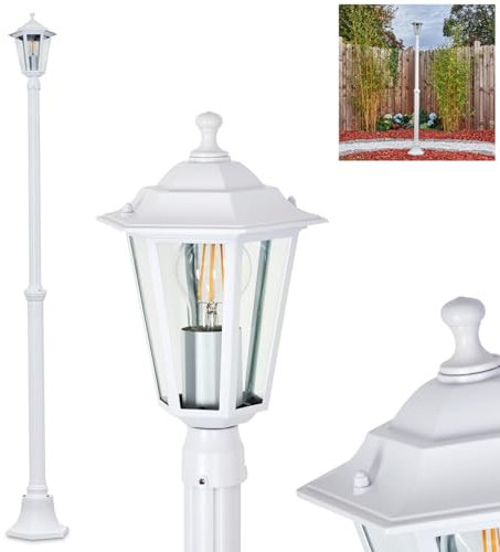 HOFSTEIN Kandelaber Loria, Außenwegeleuchte aus Metall/Glas in Weiß/Klar, Wegeleuchte im Vintage/Antik/Landhaus-Design für Garten, Außenbereich, Hof, Höhe 190 cm, 1 x E27, IP44