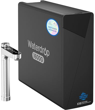 Waterdrop X16 pH+ Mineral Alcalino Sistema de Ósmosis Inversa, Certificado NSF/ANSI 42, 58 y 372, Sistema de Filtro RO de 1600 GPD, Filtración de 11 Etapas, 3:1 Puro para Drenar, Sin BPA