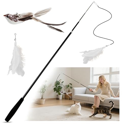 ACTOYS Giochi per Gatti in Casa, Canna Pesca Gatto, 69 inches, Giochi Gatto Interattivi, Canna Pesca Fissa Gatti (Lungo)