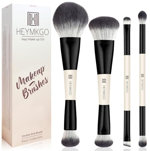HEYMKGO 4er-Set Professionelle Foundation Pinsel Dual-Ended - Kontur-/Abdeckpinsel mit für Flüssig-/Creme-/Puder-Makeup, Reise Makeup Pinsel set Schwarz