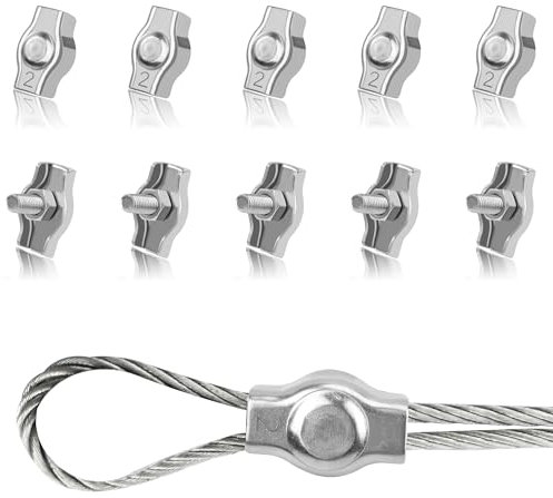 Tunejoy Drahtseilklemme M2 Seilklemme Edelstahl 304 Drahtklemme für Drahtseile von 2mm Sichern von Seilen Stahldraht Wäscheleine 10 Stück