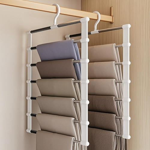 TYBYBB 2 grucce per pantaloni a 6 ripiani, salvaspazio, per pantaloni, grucce multiple, per vestiti, asciugamani, sciarpe, jeans