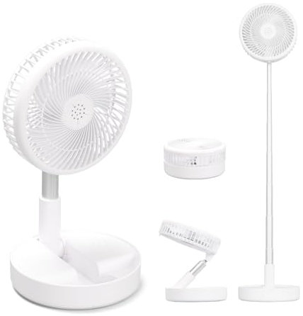 Les-Theresa 39 Inch Foldable Rechargeable Fan Portable Desk Standing Cordless Folding Floor Travel Fan 7200Mah, Usb Pedestal Fans 4 Speeds for Home Office Camping Fishing Travel (White)