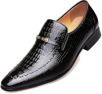 Hombres de Negocios Zapatos Casuales de Cuero, Cuatro Estaciones Mocasines cómodos, cocodrilo Patrón PU Zapatos de Cuero,Negro,43 EU