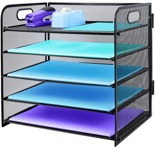 Organizador de escritorio de 5 niveles con asa, organizador de archivos de malla extraíble para escritorio, bandeja de cartas, organizador de escritorio de malla, estante de almacenamiento de papel