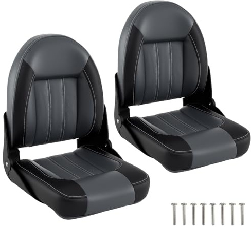 COSTWAY Hochlehner Bootssitz, 2er Set, klappbarer Bootsstuhl mit 7 cm dicker Schaumstoffpolsterung, gepolsterter Steuerstuhl für Boote, Schwarz