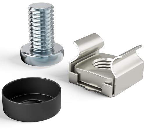 hb-digital 20x M6 Käfigmuttern Schrauben Set für Netzwerkschränke Serverchrank Patchpanel Racks Servergehäuse Edelstahl korrosionsbeständig Linsenkopfschrauben und Unterlegscheiben - Schwarz