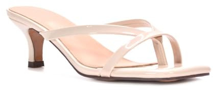 Women's Slip On Kitten Low Heel Sandals Ladies Black Patent Open Square Toe Post Strappy Mule Size 7