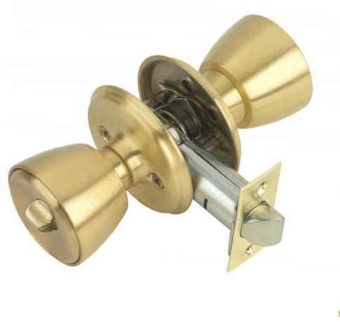 PRENDELUZ Pomo - pomo con condena, Acabado latonado, Entrada de 60 mm, Ideal para Puertas Interiores, fácil instalación y Durabilidad.