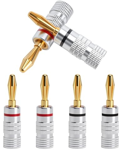 TNSLAND Lot de 3 paires de fiches banane plaquées or 24 carats pour câble de haut-parleur, home cinéma, récepteur AV, home cinéma, récepteur AV