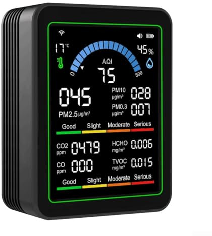 Tuya Moniteur de qualité de l'air WiFi 10 en 1, détecteur de dioxyde de carbone, hygromètre thermique, capteur de qualité de l'air pour PM2.5 (noir)