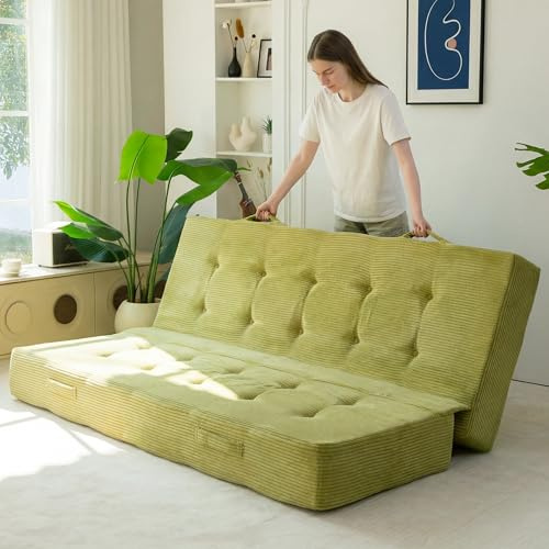 MAXYOYO 8 Full Size Folding Mattress with Handles, Tufted Foldable Couch Bed(Frame Not Included), Versatile Folding Mattress for Floor Sleeping, Living Room & Guest Room, Green