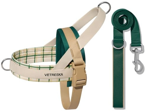 VETRESKA Dog Harness and Leash Set, Easy Walk Dog Harness for Small Medium Dogs, No Pull Puppy Harness for Walking and Training, Adjustable, Anti-Twist Leash (Santal Forest, XS)