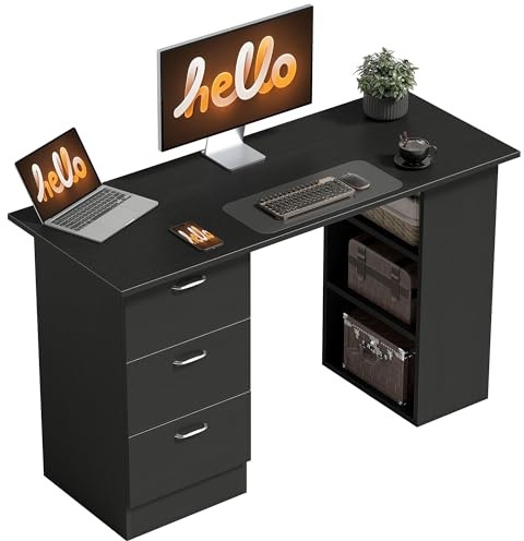 HOMCOM Escritorio de ordenador 3 cajones extraíbles + 3 estantes Tapa grande 120L x 49W x 72H cm MDF Negro