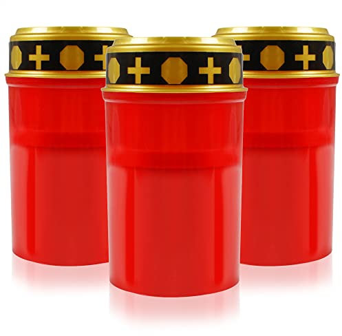 com-four® 3x LED luz de tumba - Vela LED luz eterna - Vela de tumba roja con efecto parpadeante - Luz de decoración (03 piezas V1 - a pilas)