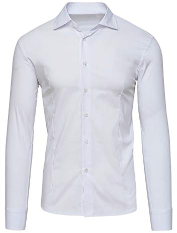Evoga Camicia Uomo Aderente Super Slim Fit Elegante Casual Elasticizzata in Cotone (M, #2 Bianco)