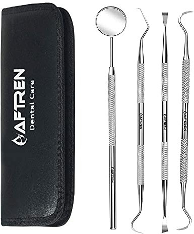 AFTREN Igiene Dentale Kit per Placca e Tartaro Rimozione Sbiancamento Denti kit con specchietto dentista Pulizia Denti Tartaro Ablatore Kit per Cura Orale Domestico Rimozione Tartaro 4p Set