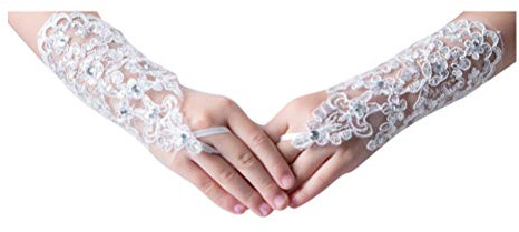 PartyKindom Girls Gloves - 30cm Kids Lace Gloves, Lace Fingerless Gloves Flower Lace Princess Childrens Gloves for Kids Little Girls Birthday Wedding Costume Party