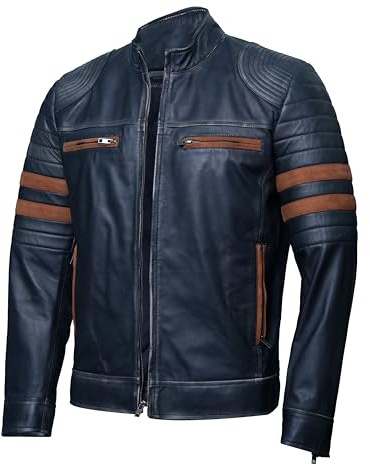 Jorde Calf Herr vintage Cafe Racer Retro 2 | Svart retro moto sliten äkta läderjacka | vintage stil motorcykel svart jacka, Retro 1 äkta läder, XS