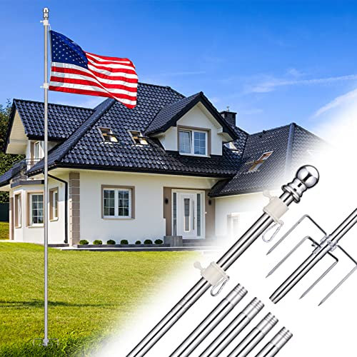 Flag Pole for Outside House in Ground - 9 ft Adjustable,5 Pronges Stake Base - Heavy Duty Inground Flag Pole Kit for Front Yard Garden Outdoor Camper, 1 Portable Flagpoles Residential Stand