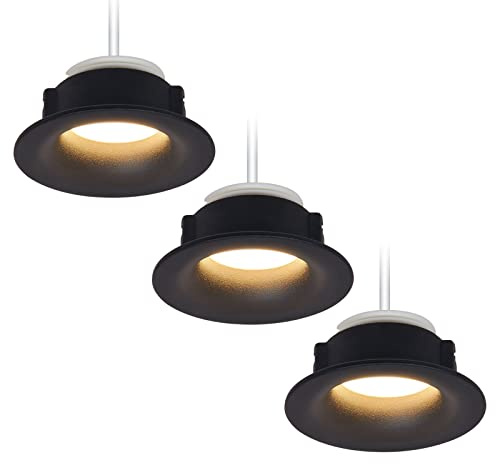 HCFEI Set di 3 faretti da incasso a LED, rotondi, colore nero, 5 Watt, dimmerabili, 230 V, piatto, faretto da incasso Ø 68-76 mm, foro da incasso (bianco neutro 4000 K)