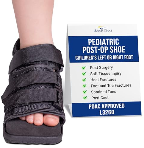 Brace Align Pediatric Post Op Shoe for Kids – Recovery Shoe for Children with Adjustable Fit, Square Toe and Rocker Sole for After Surgery Protection of Broken Toes or Foot Injuries L3260 (S -