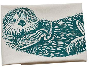 Otter Tea Towel, Organic Cotton, Cute Animal Decor, Sea, River, Hand Screen Printed, Flour Sack Dish Towel, Sweet Housewarming Gift, Natural