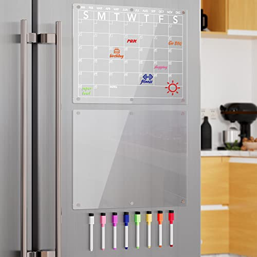 Neatsure Acrylic Magnetic Dry Erase Board Calendar for Fridge, Clear Monthly Planner and Memo Whiteboard for Refrigerator, w/ 8 Colors Markers, 15 x 11