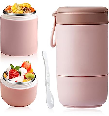 Aoreun Gobelet à céréales, 800 ml Céréales Yaourt Boite Soupe Pot Anti-fuite avec cuillère et couvercle, Tasse à céréales pratique et récipient pour congélateur, micro-ondes, lave-vaisselle, école