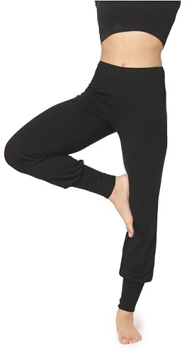 Bellivalini Yoga Hose Damen Lang Haremshose Bequeme Sommerhose Damen Leicht Freizeithose Trainingshose BLV50-278 (Schwarz, S)