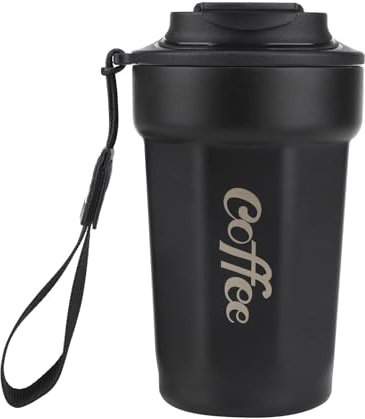 Taza Café Termica para Llevar 480ml, Vaso Café Termico Frio y Caliente de Acero Inoxidable 316 sin BPA, Mini Coffee Mug Termo Pequeño Prueba de Fugas, Reutilizable Coffee Cup de Coche - Negro