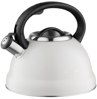 FLORINA Hervidor de Agua (2,5 l) I Tetera de Acero Inoxidable JACOB I Mango de Baquelita I Sonido de Silbato I Tetera Inducción para Té y Café I Adecuada para Todo Tipo de Cocinas I Color: Beige