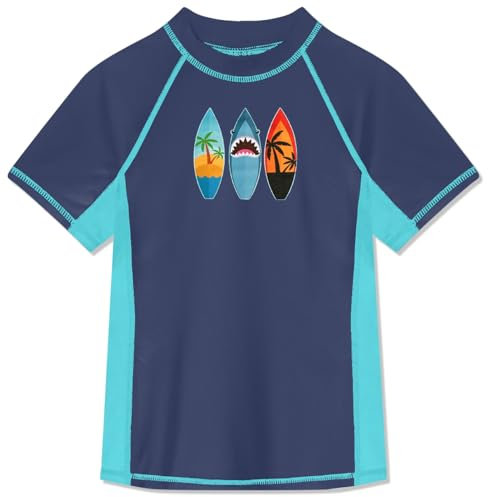 BesserBay Kinder Druck Kinder Badeshirt Dunkelblau mit UV-Shutz Bademode UV Shirt Swimsuit Rashguard 160