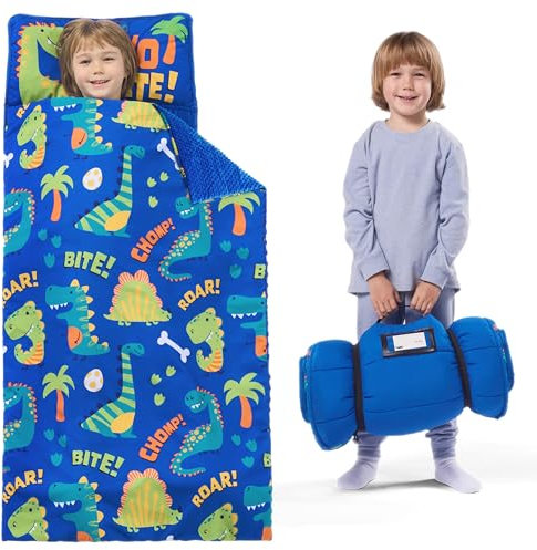 Joiedomi 139×51 cm Schlafmatte für Kinder Schlafsack mit Kissen und Decke–aufrollbare Schlafmatte für den Vorschulbereich–für Jungen und Mädchen, Übernachtung im Alter von 3–7 Jahren (Blau)