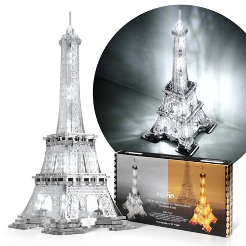FUNPOLA 13 Pollici Torre Eiffel LED Puzzle 3D adulti Modello - Modellismo da costruire adulti - Monumento di Parigi di Notte - Lampada Decorativa Puzzle 3D in Acrilico(Argento, misura standard)