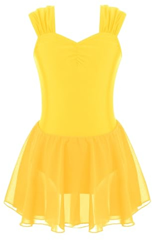 TTAO Robe Ballet Danse Classique Enfant Fille Justaucorps Gymnastique Robe de Patinage Artistique Léotard Ballet Latine Jazz Tango Dancewear 3-14 Ans Jaune F 11-12 ans