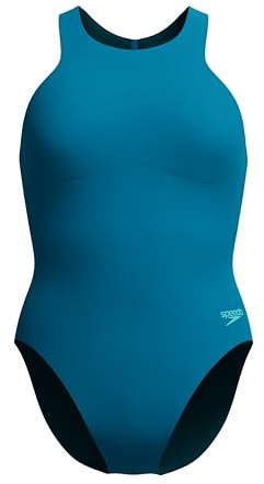 Speedo Women's Racer Zip Swimsuit | Swim FitneS | Soft Feel | Premium Swimwear, Dark Teal, 36