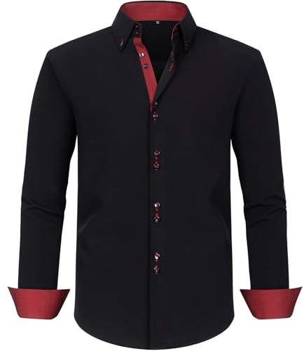 Misfuso Chemise Homme Manche Longues Chemise Habillée Chemise Casual Slim Regular Fit Noir XXL