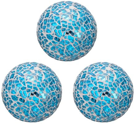 sourcing map 3 bolas de cristal decorativas de 2.36 pulgadas, esferas de centro de mesa, esferas de mosaico de vidrio para decoración, cuencos, jarrones, mesa de comedor, fiesta, azul profundo
