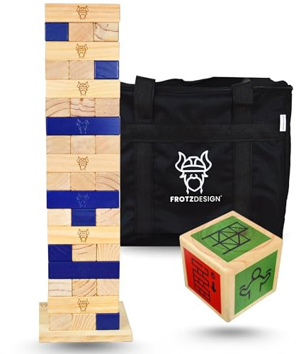 FrotzDesign® Torre oscillante Extreme | Grande gioco di torre impilabile XXL con cubo e borsa 81-150 cm di altezza, giocattolo all'aperto per giardino, giochi all'aperto per bambini, giochi di società