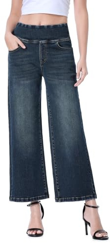Chasehot Jeans Donna, Eleganti Pantaloni Estivi Donna Jeans Vita Alta Elasticizzati Jeggings Pantalone Larghi Curvy Palazzo Baggy Push Up Stretch, Indaco Scuro Usurato-L