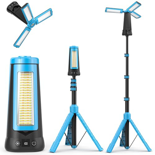 Adewalk 15000 mAh Foco LED Recargable con Trípode, 5500 LM Foco Exterior Batería, Luz Recargable Portátil Impermeable IP65, 5 Modos Lámpara de Trabajo Ajustable para Construcción Taller Camping
