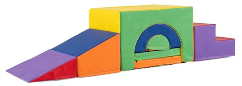 COSTWAY Kids Soft Play Set, 7-Piece Toddler Foam Climbing Blocks with Waterproof PU Leather, Indoor Baby Climb and Crawl Activity Playset for Sensory Motor Skills (Colorful)