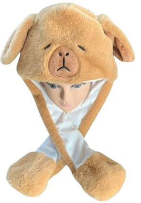 CutitiUU Hat Capybara with Scarf,Chapeau d'Capybara mignon,Chapeau écharpe 2 en 1,Accessories hat amusant,Peluche hat de Noël pour Le Costume de Cosplay Fête Noël pour Enfants Filles (Capybara)