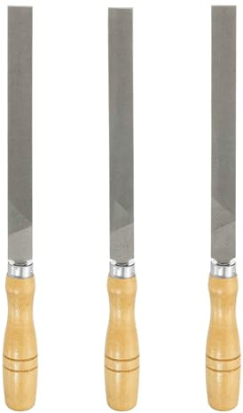 HARFINGTON 3pcs Flat Cut File 8 Double Cut Teeth High Carbon Steel Hand Rasp File with Wood Handle for Metal Wood Deburring Removing